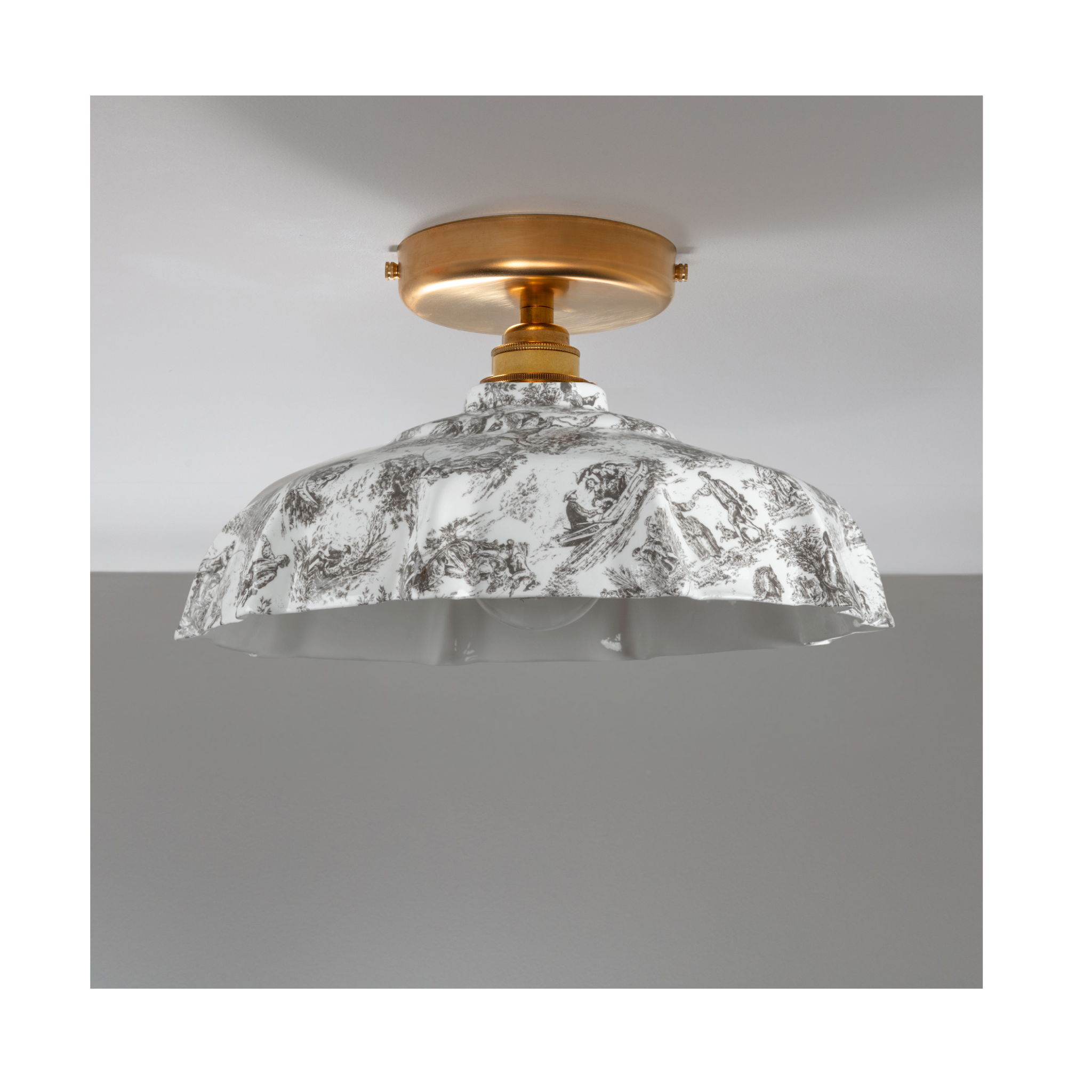 BATHROOM Black Toile du Jouy Campbell Pattern Flush Mount Light