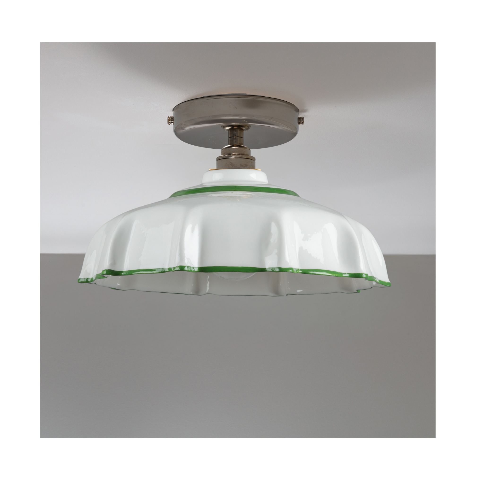 Campbell Pea Green Hand painted Trim Flush Mount Light