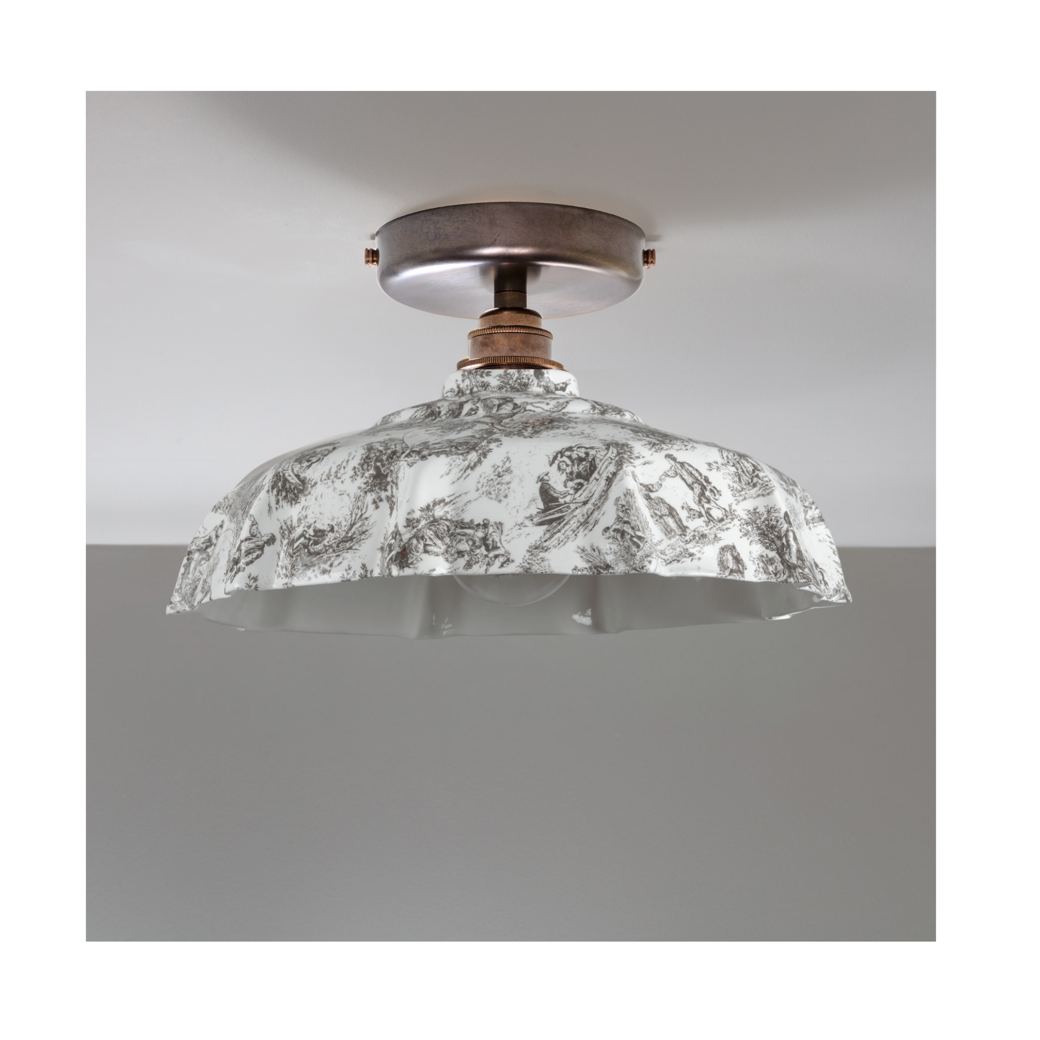 BATHROOM Black Toile du Jouy Campbell Pattern Flush Mount Light