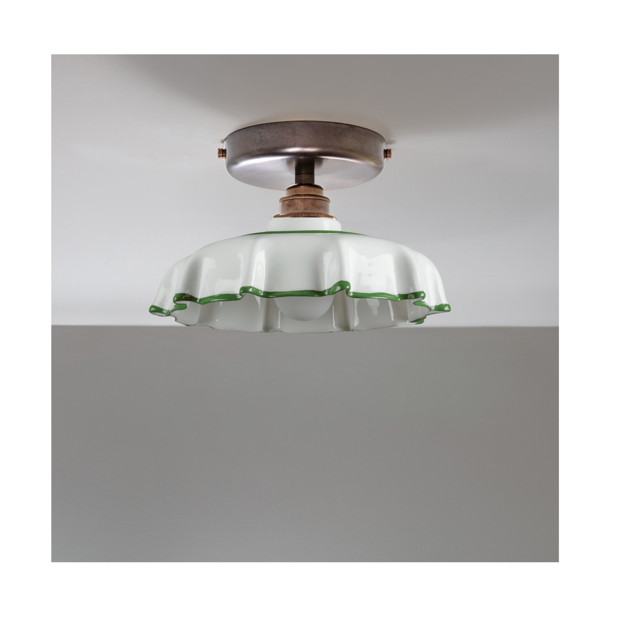 Campbell Pea Green Hand painted Trim Flush Mount Light