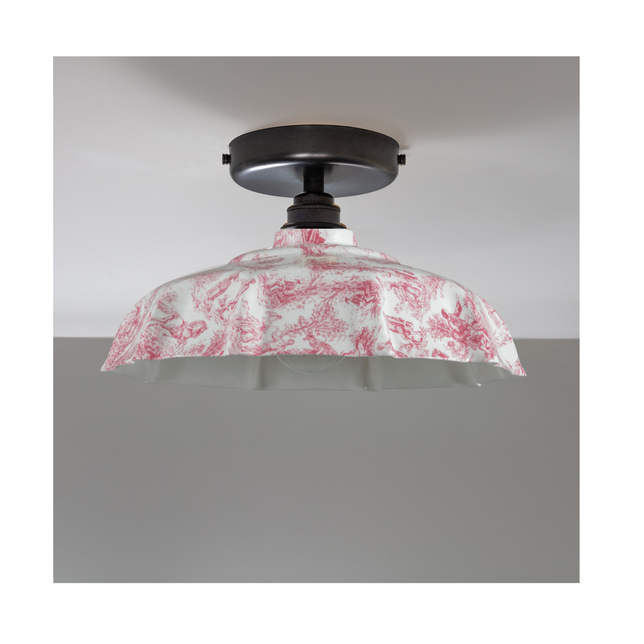 BATHROOM Claret Toile du Jouy Campbell Pattern Flush Mount Light
