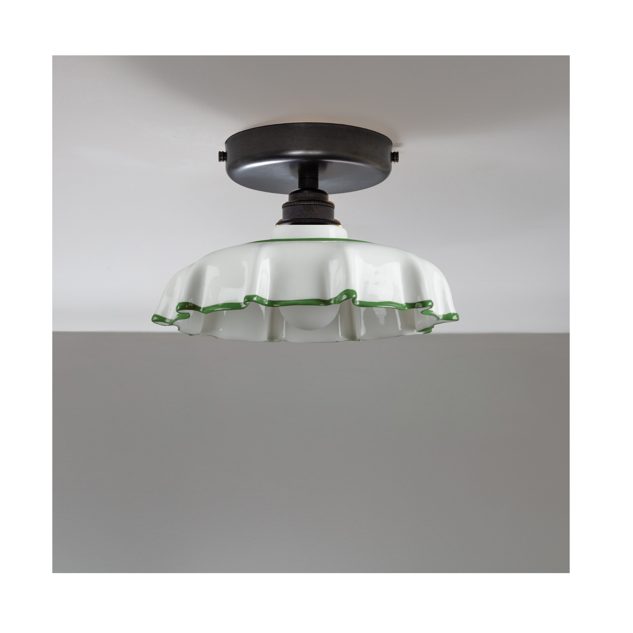 Campbell Pea Green Hand painted Trim Flush Mount Light