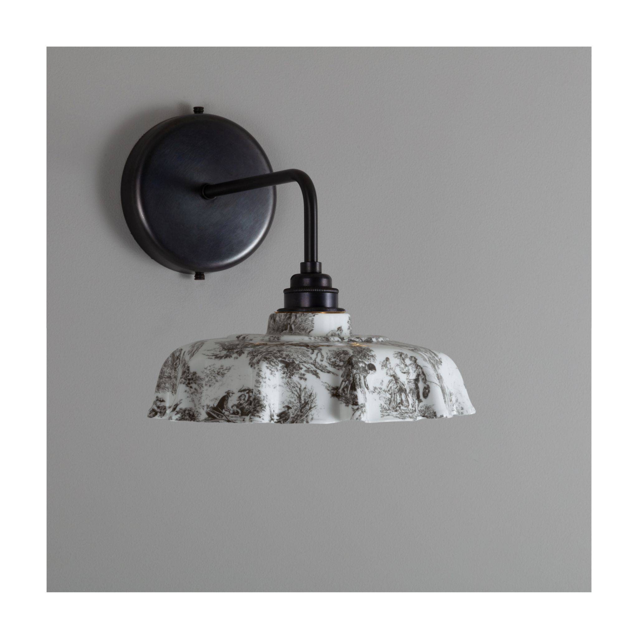 BATHROOM Black Toile du Jouy Campbell Pattern Wall Light
