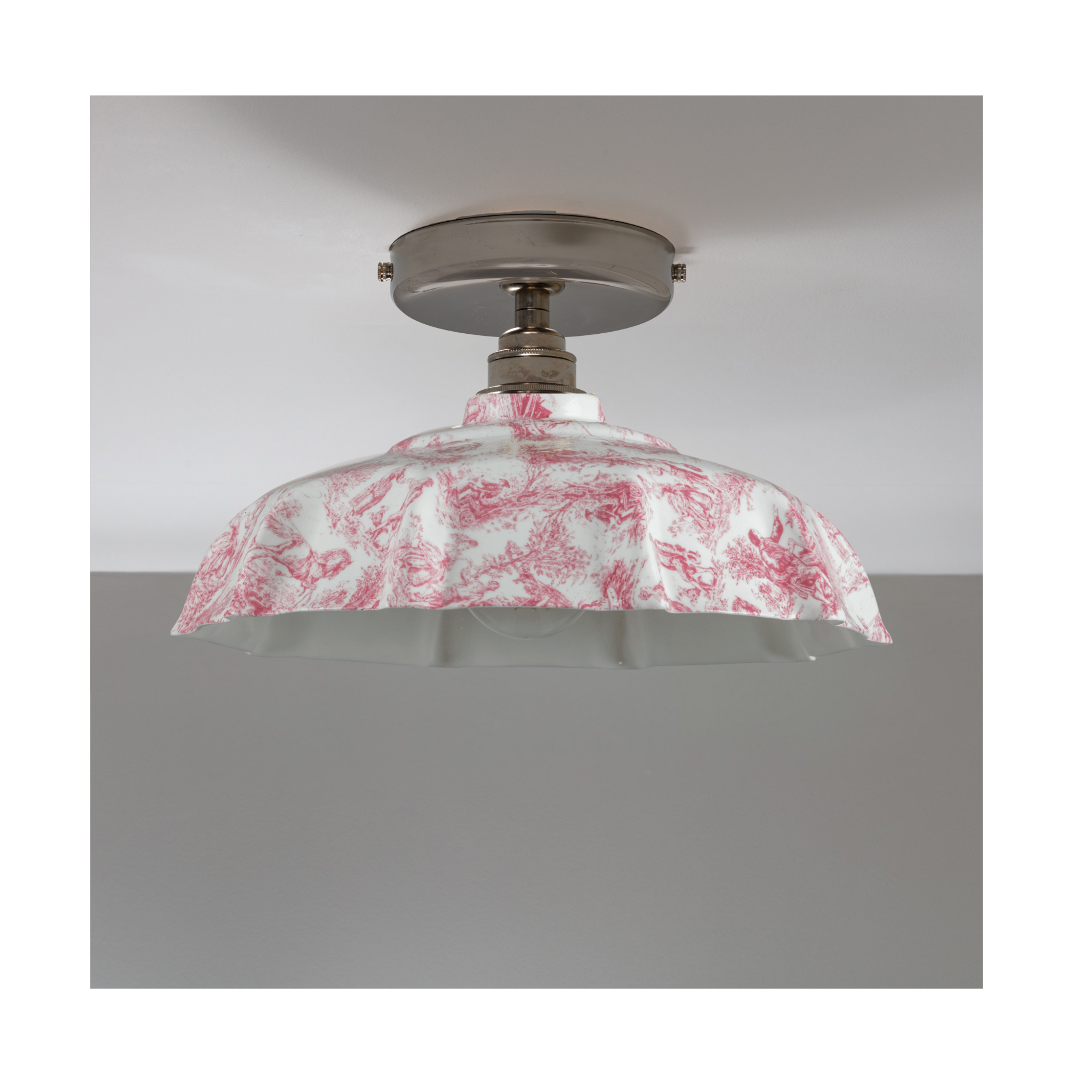 BATHROOM Claret Toile du Jouy Campbell Pattern Flush Mount Light