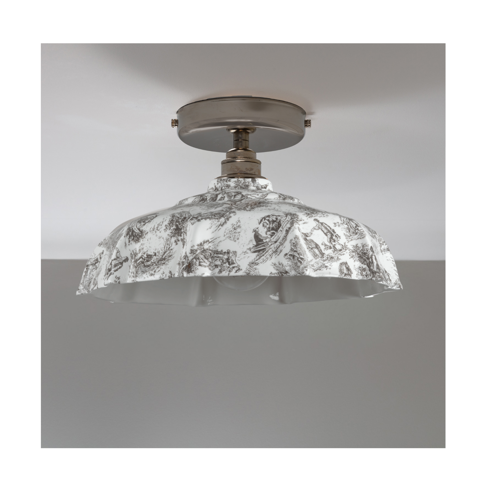 BATHROOM Black Toile du Jouy Campbell Pattern Flush Mount Light