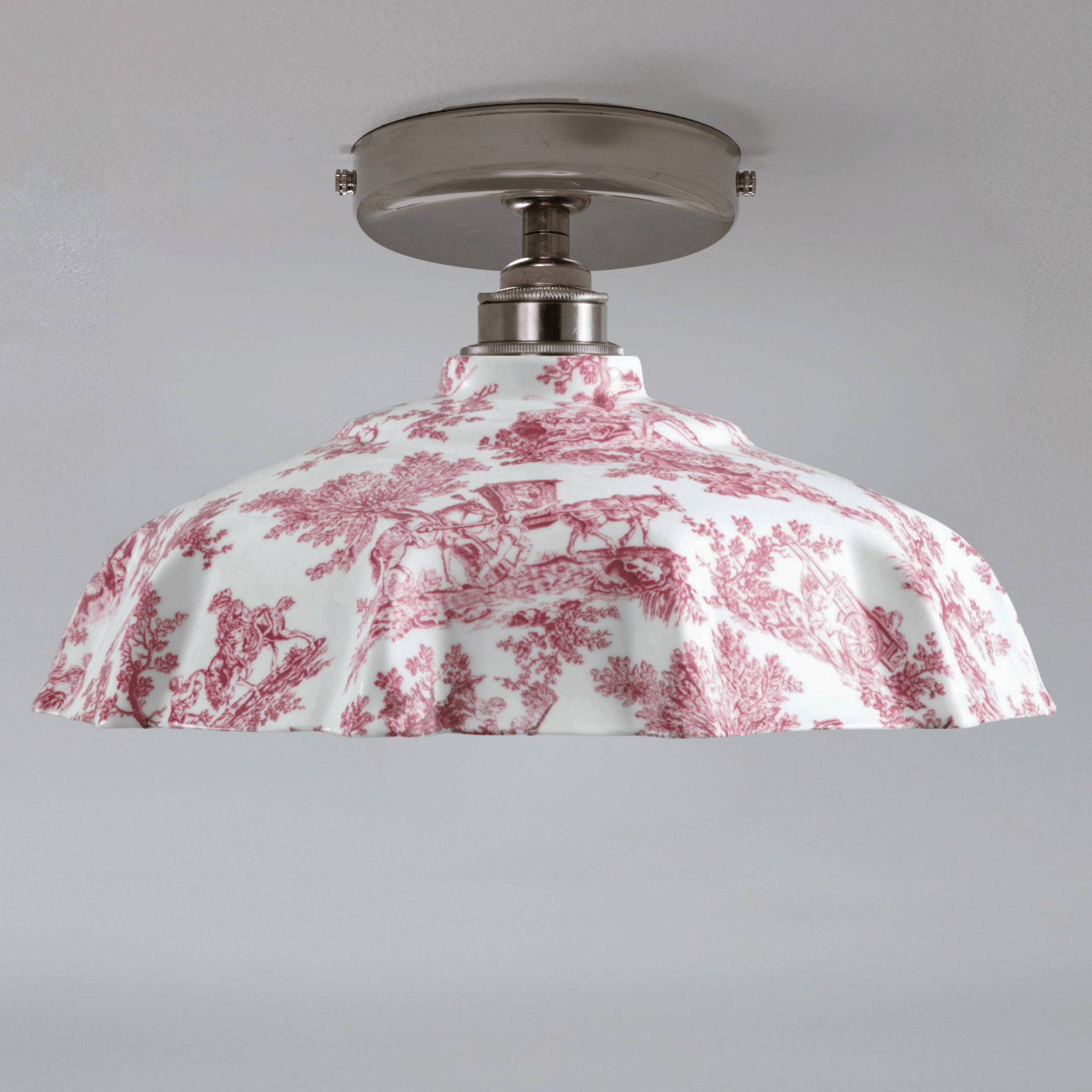 Campbell Claret Toile du Jouy Pattern Flush Mount Light