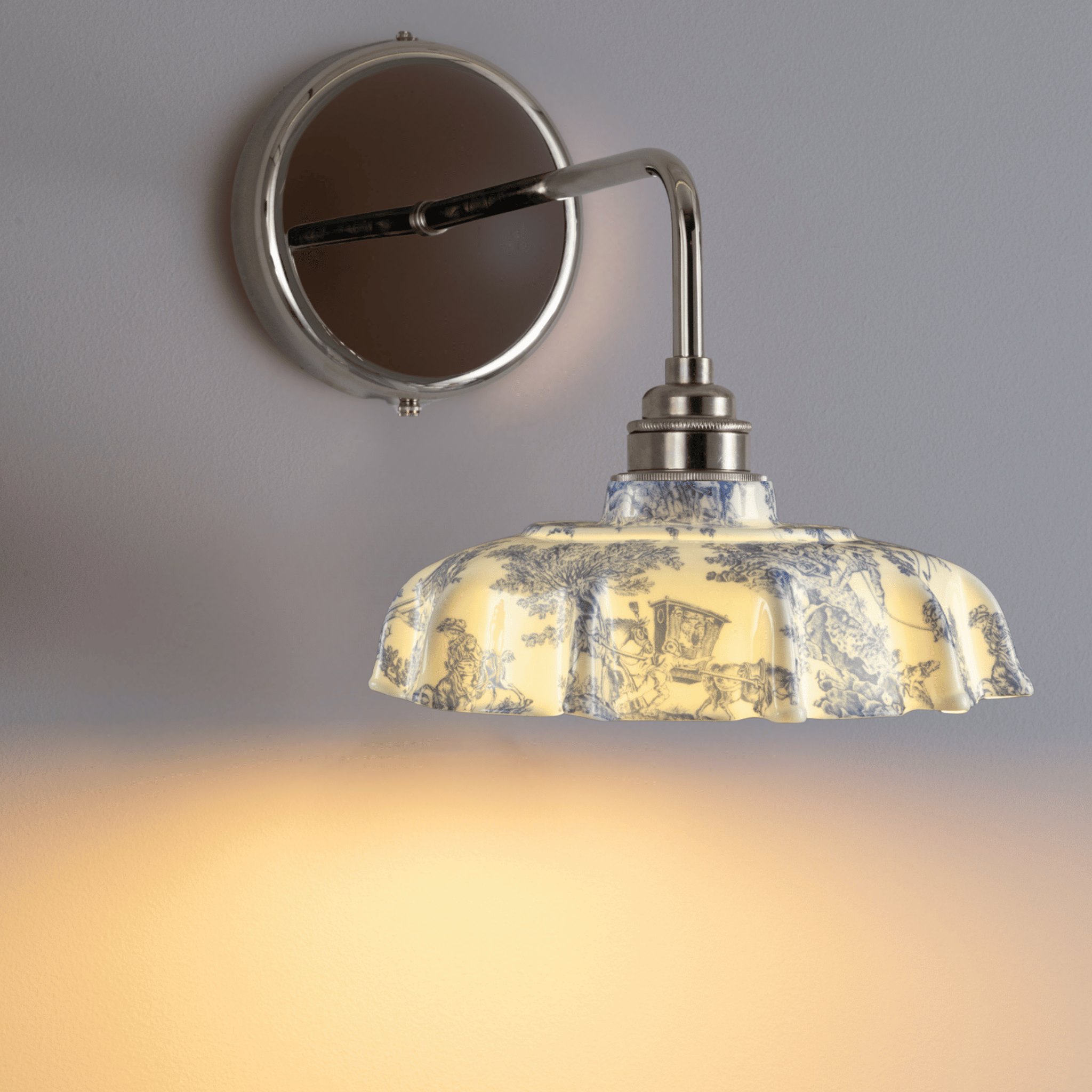Campbell Blue Toile du Jouy Pattern Wall Light