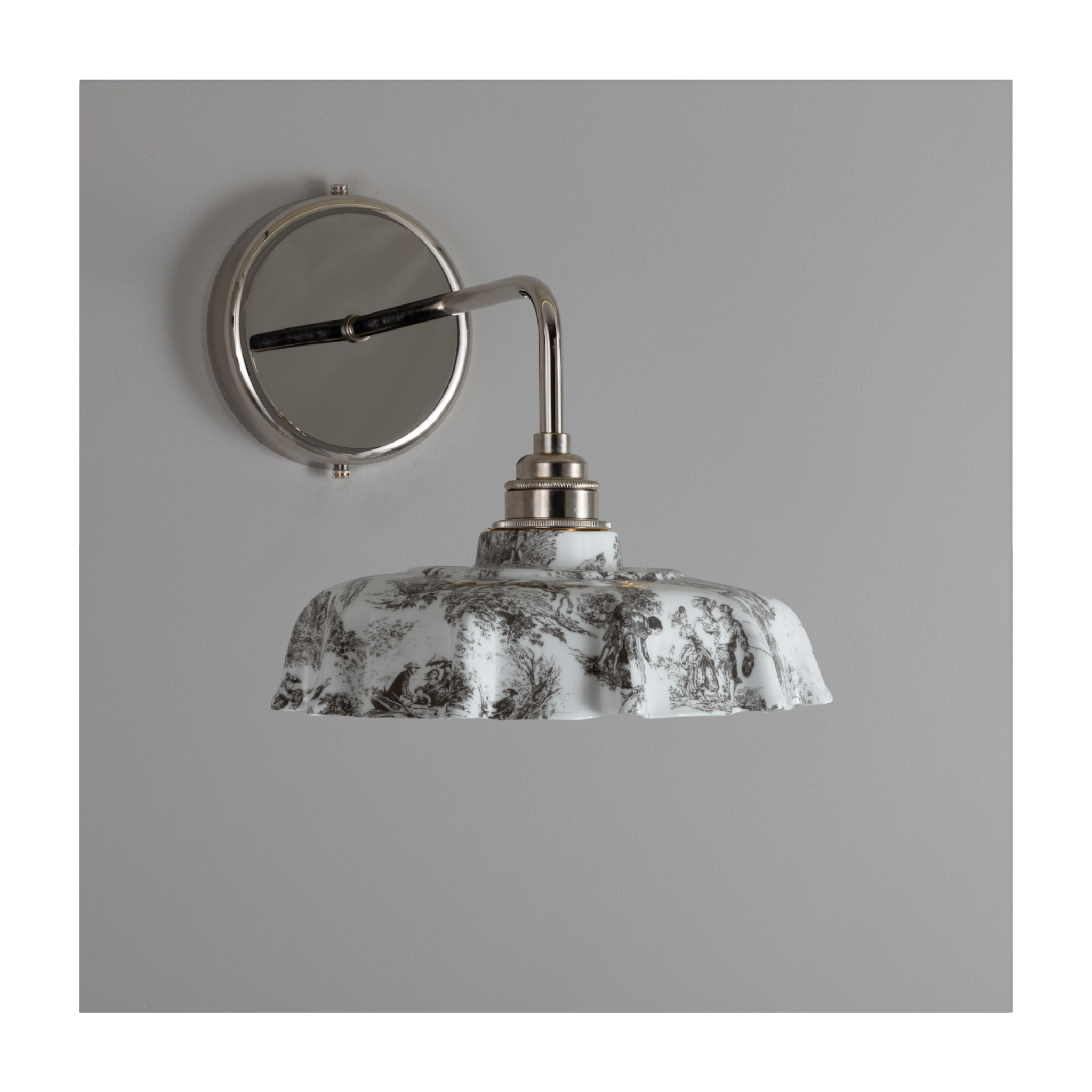 BATHROOM Black Toile du Jouy Campbell Pattern Wall Light