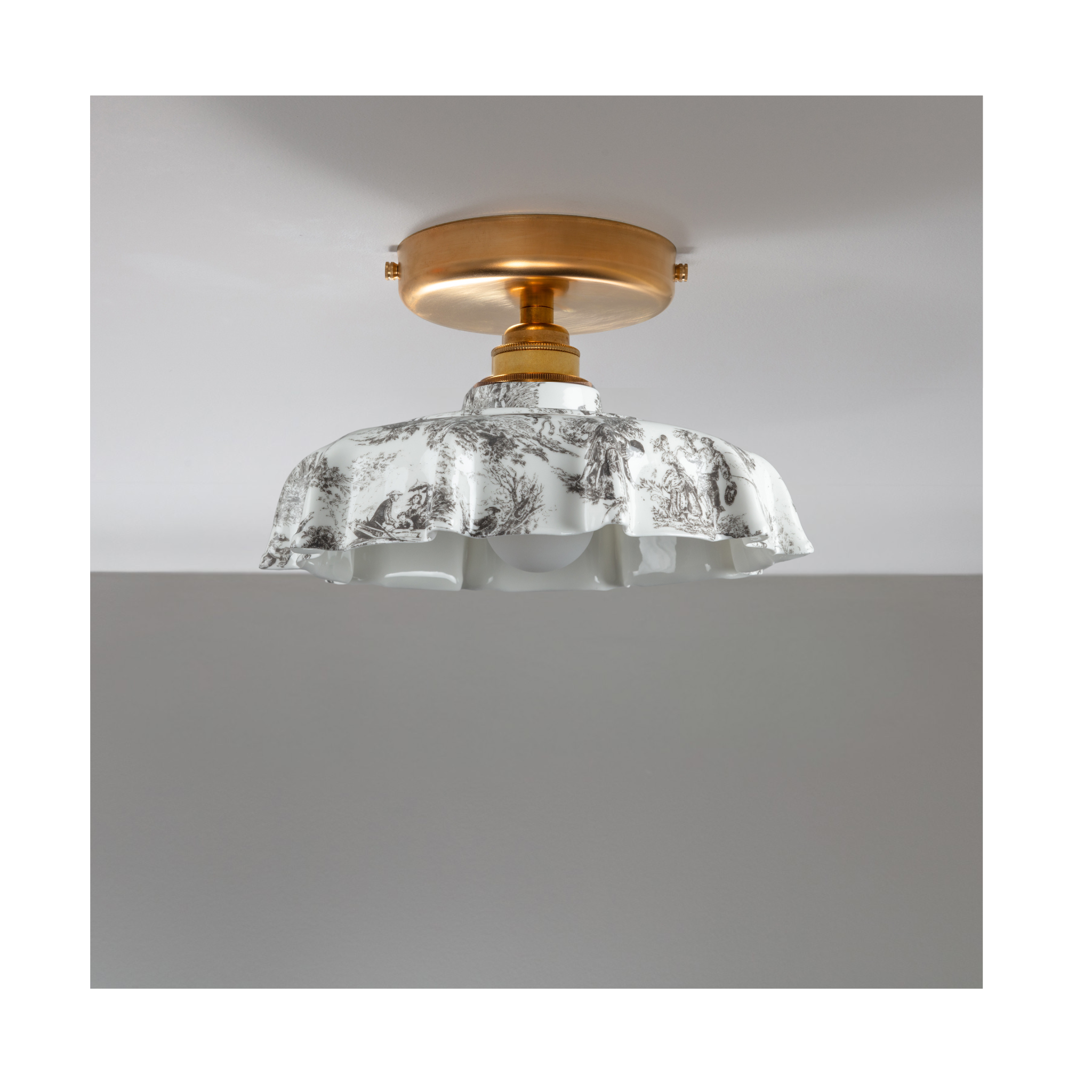 BATHROOM Black Toile du Jouy Campbell Pattern Flush Mount Light