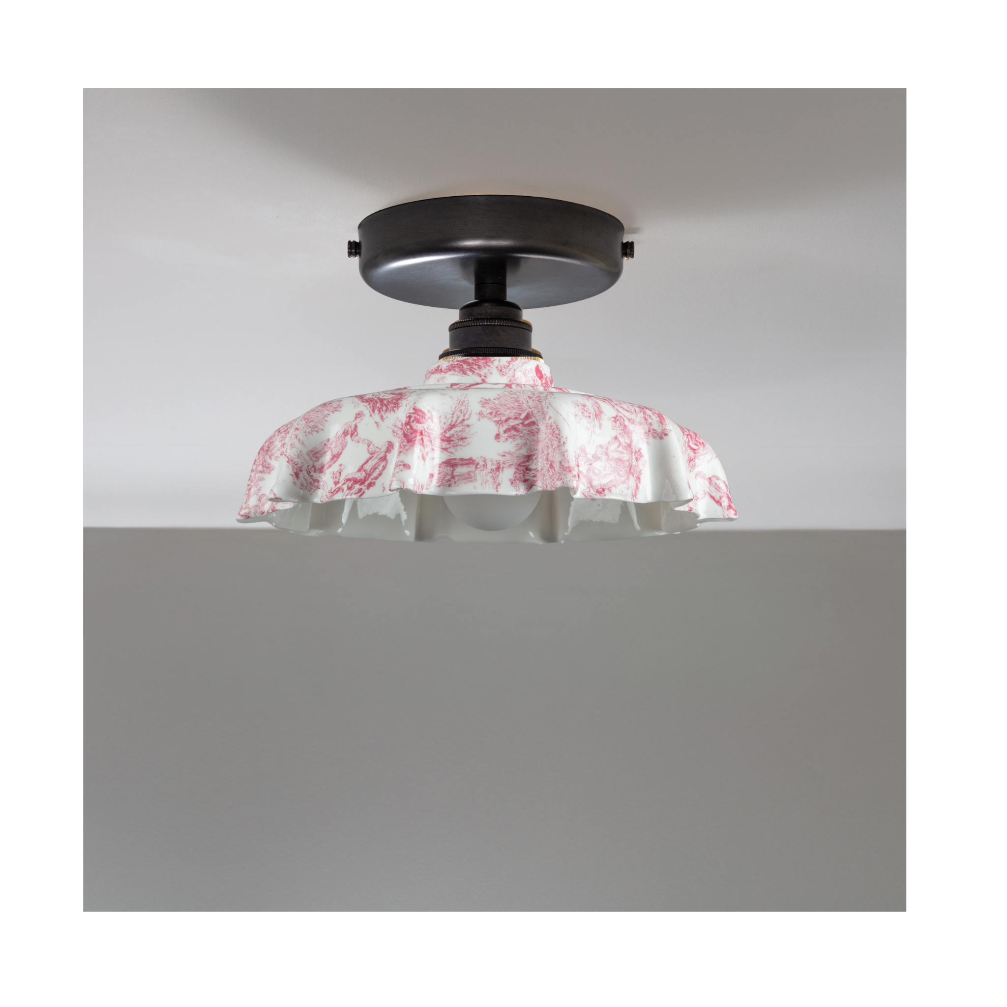 BATHROOM Claret Toile du Jouy Campbell Pattern Flush Mount Light