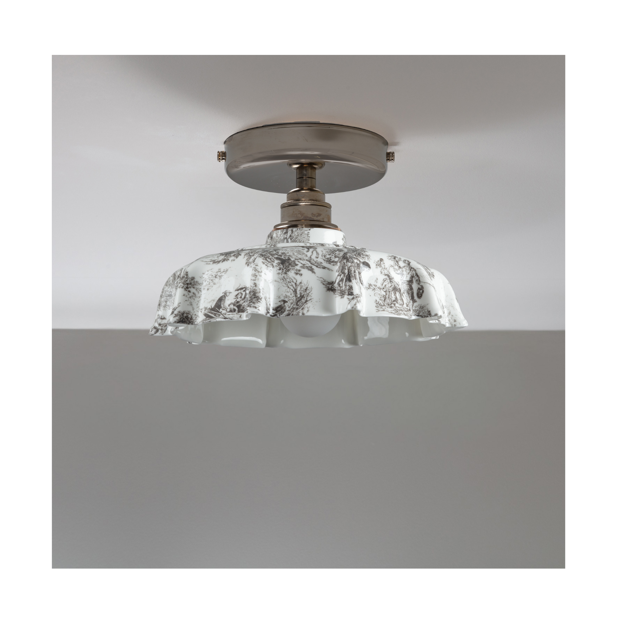 BATHROOM Black Toile du Jouy Campbell Pattern Flush Mount Light