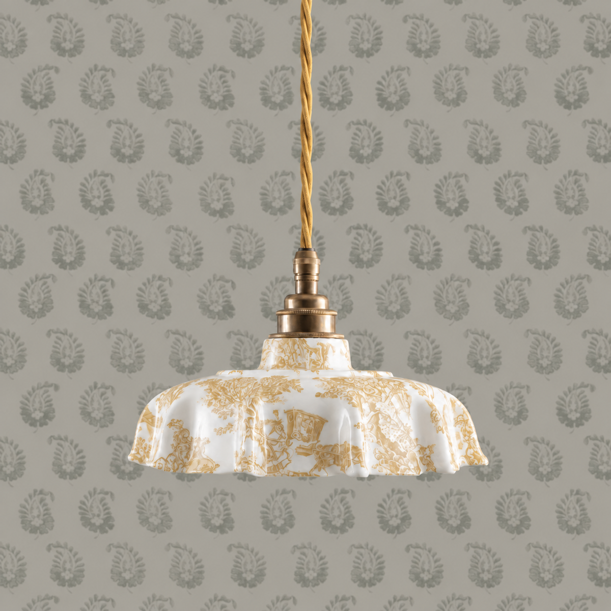 NEW Campbell Ochre Toile du Jouy Pattern Pendant