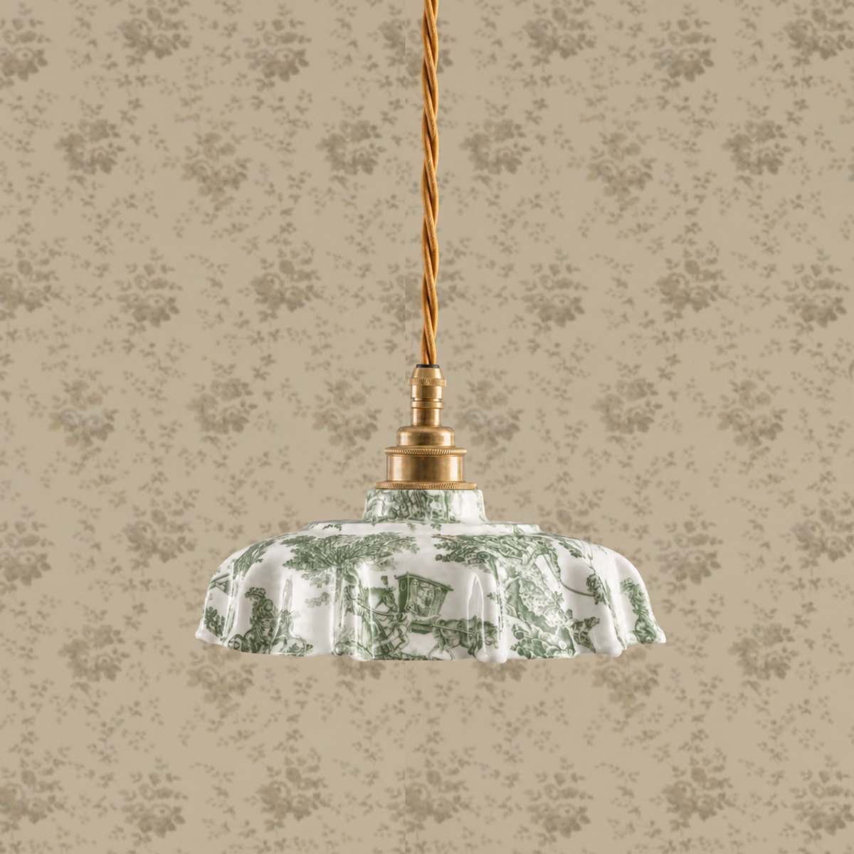 NEW Campbell Green Toile du Jouy Pattern Pendant