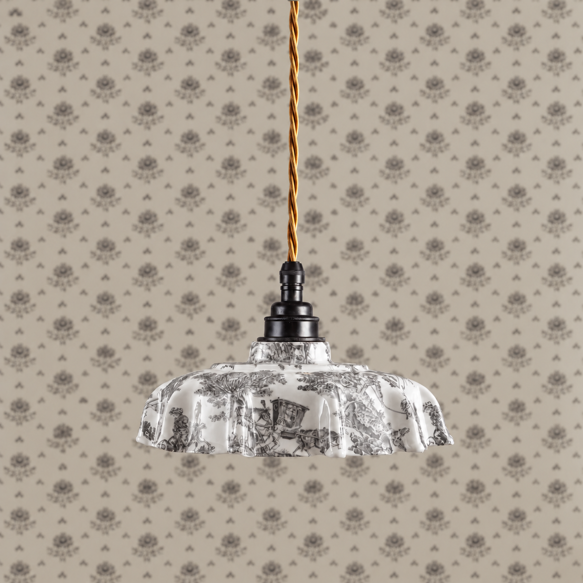 NEW Campbell Black Toile du Jouy Pattern Pendant