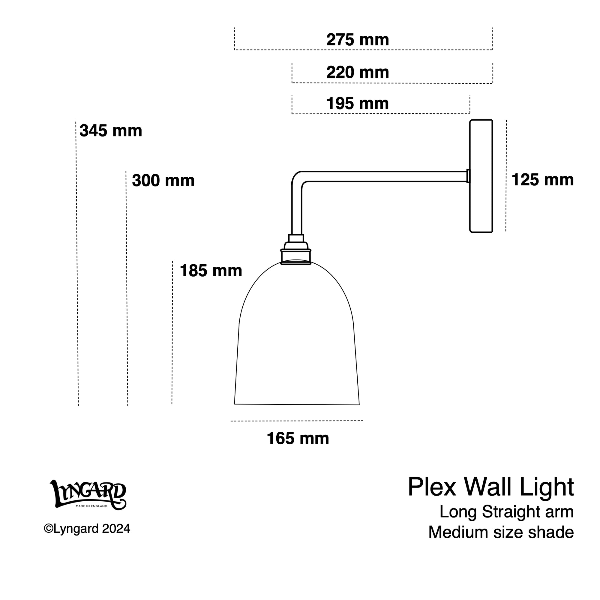 Plex Medium Straight Arm Wall Light